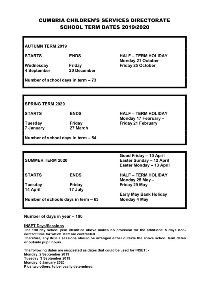 School Term Dates Solway Community School